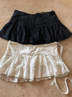 Black Eyelet and White Floral Tiered Mini Skirt Set